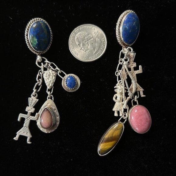 Native American sterling earrings w azurite/lapis/other stones - Picture 10 of 11